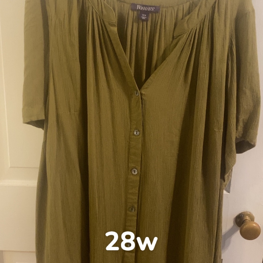 Roaman's Olive Button-Down Blouse